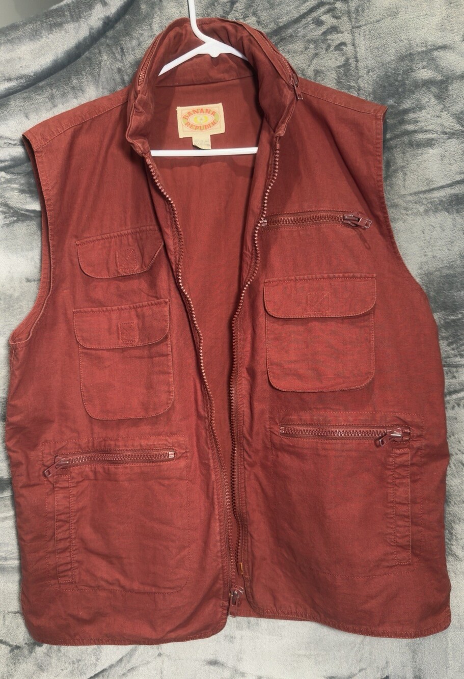 Vintage 80s Rare Maroon Banana Republic Red Sport Vest | Canvas Cotton |  L